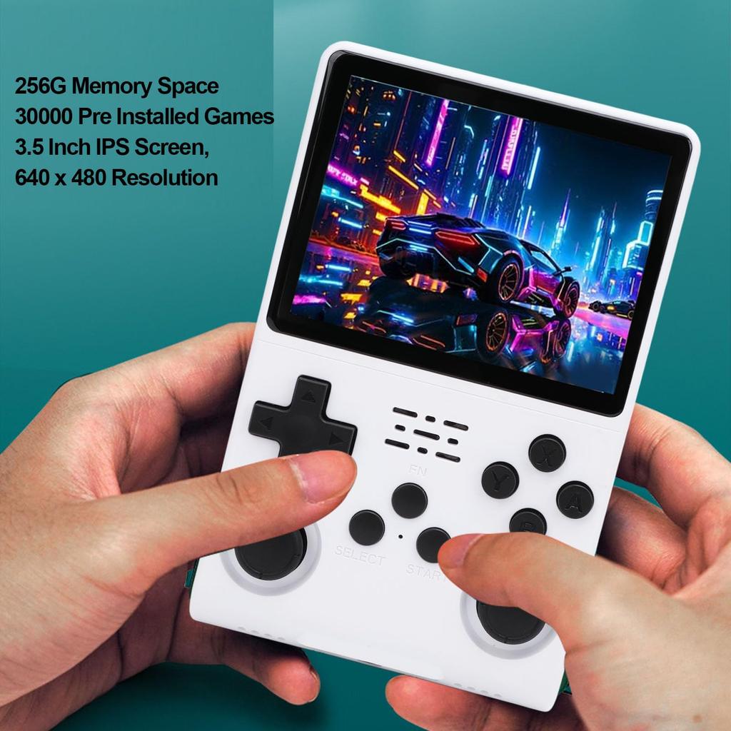 Handheld Game IPS 640x480 Screen Retro Handheld Game Console with 256GB and 45 Emulators Console, 3.5-inch Memory, 30,000 Built-in Games, (WHITE)