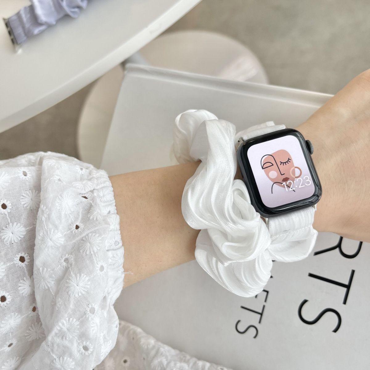 

Глянцевый шелковый тканый ремешок для часов Apple Watch S10 - эластичный шнур, широкий диаметр, резинка для волос для iWatch S10/9/8/7/6/5/4/3/2/1/SE/Ultra/Ultra2 49 мм 41mm- S9/8/7