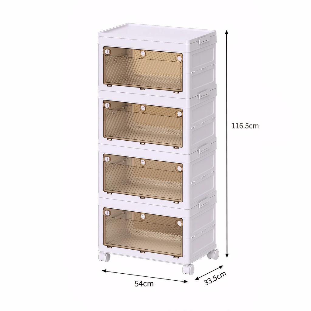 Multi Tier Foldable Storage Bins Stackable Toy Organizers with Doors Collapsible Plastic Book Containers for Home Kids Room