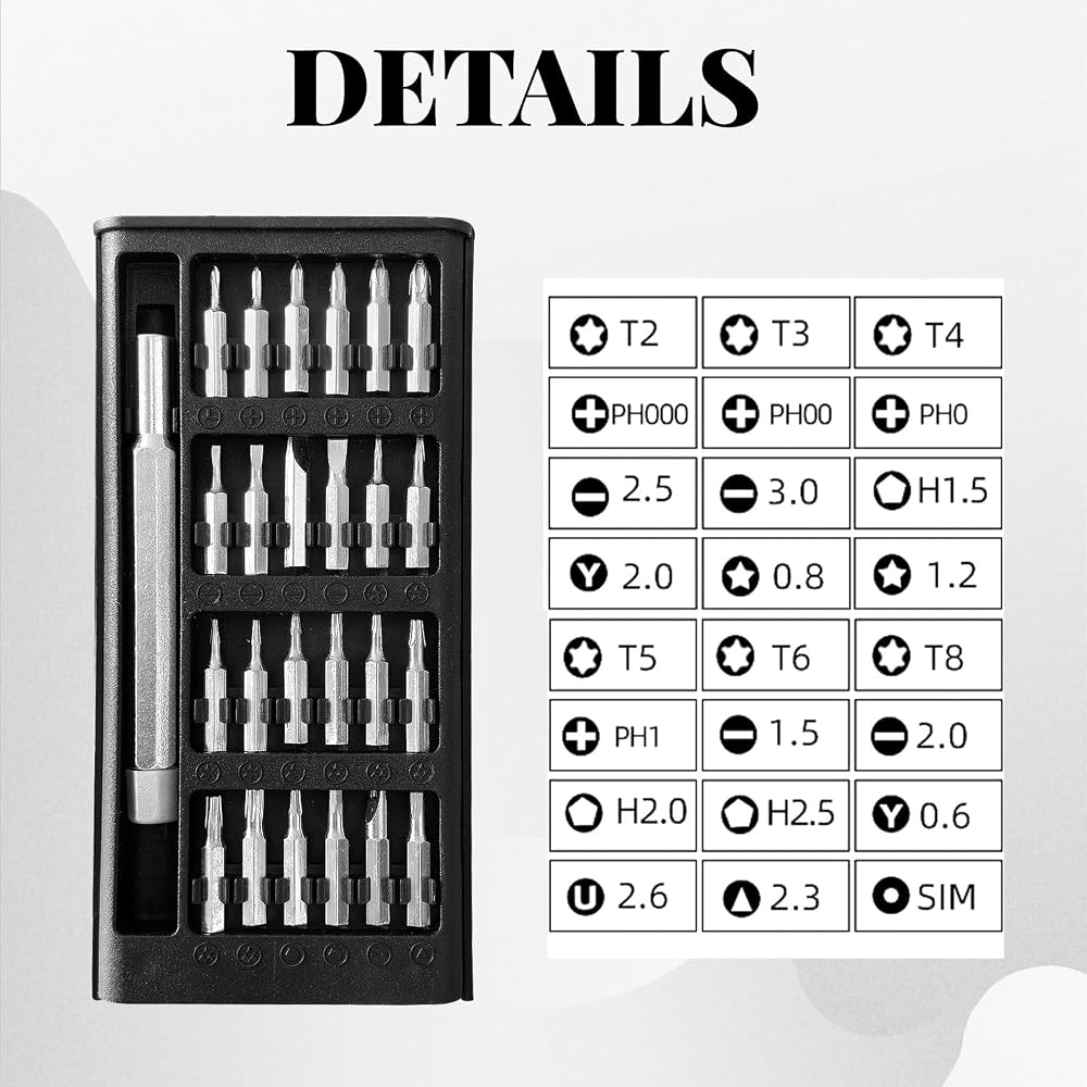 Borola 25-in-1 Precision Screwdriver Set Magnetic S2 Steel Bits Tool Kit