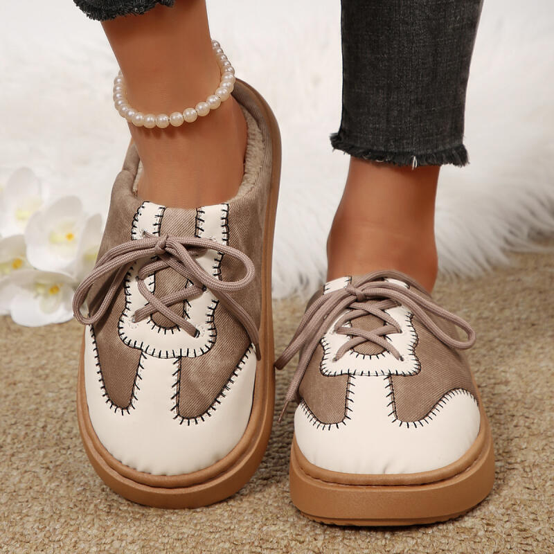 Fashion Warm Plush Thick Bottom Casual Shoes Women 2025 Winter Fashion Mix Color Flat Heel Mules Slippers Non Slip Outdoor Slippers
