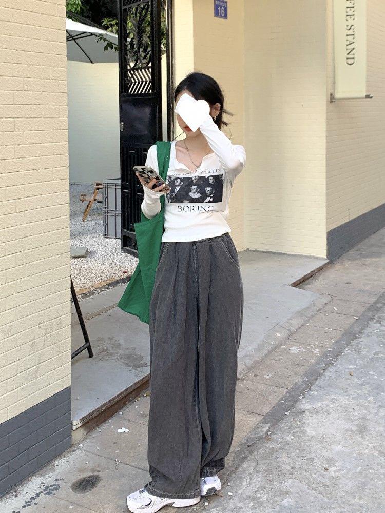 Retro Autumn Color-Block Spicy Girl Long Sleeve Tee for Women