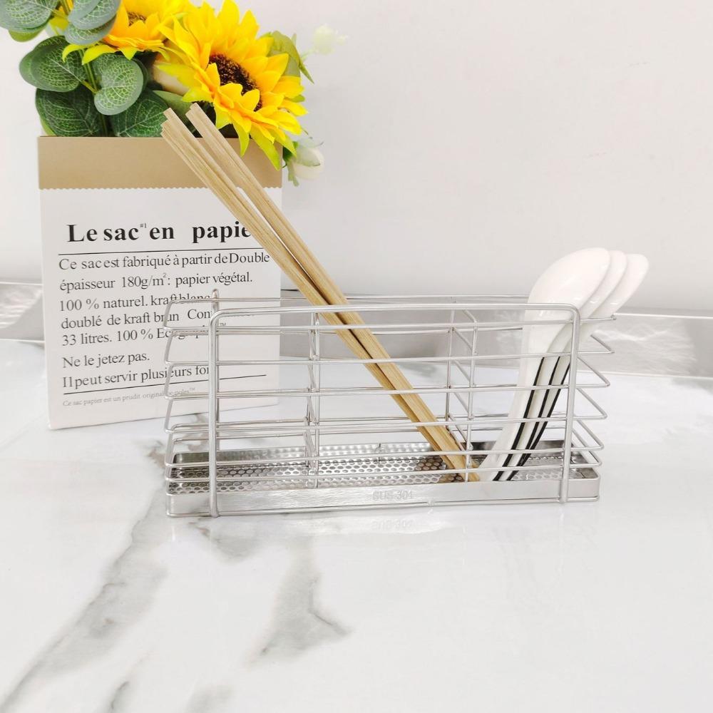 304 Stainless Steel Utensil Holder, Kitchen Utensil Organizer, Knife and Fork Drainage Rack, Kitchen Drainage Basket Accessories, with Hooks