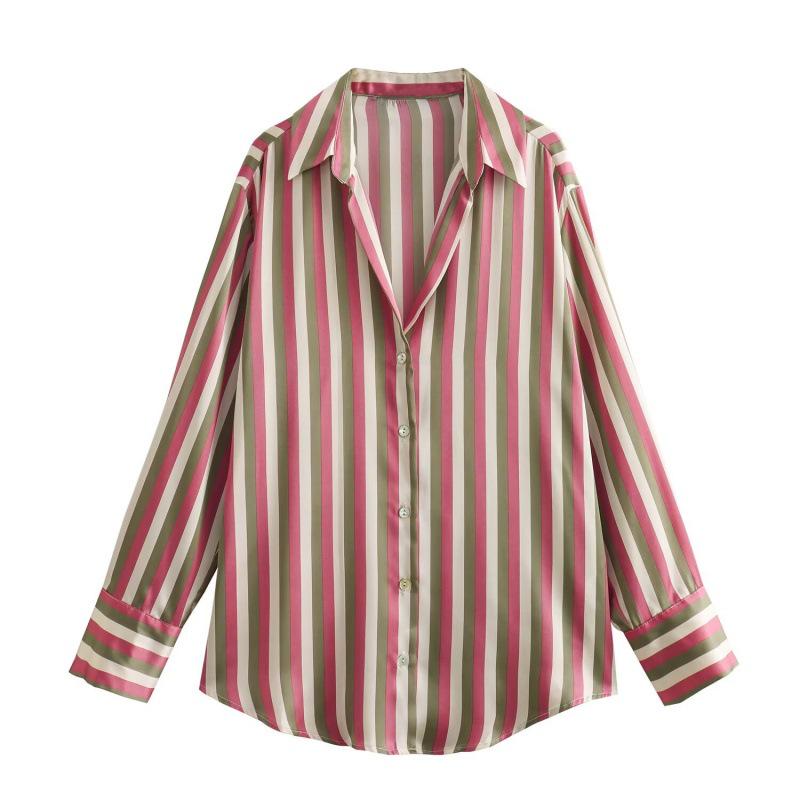2025 Spring Women's European and American Style Satin Long-Sleeved Fashion Shirt