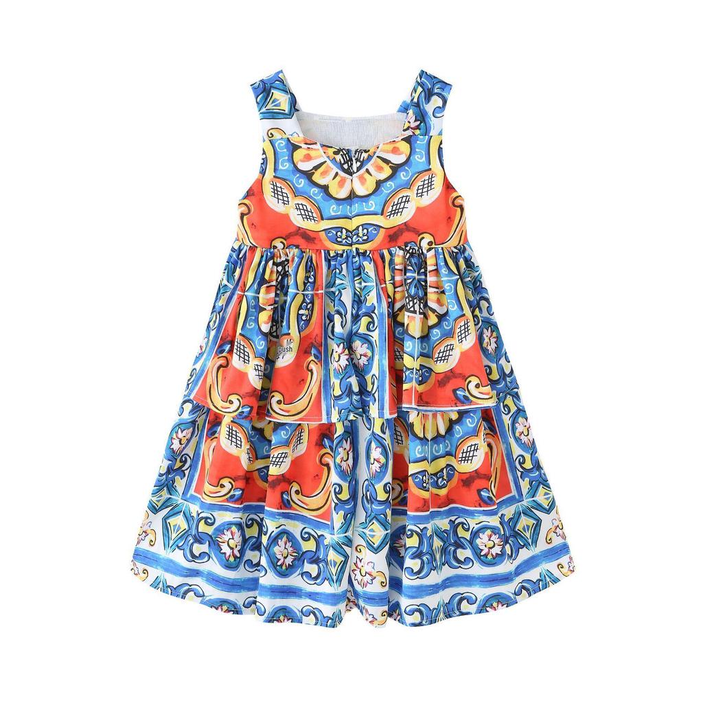 2025 Girls' Floral Cake Skirt Sleeveless Summer Dress - European & American Style