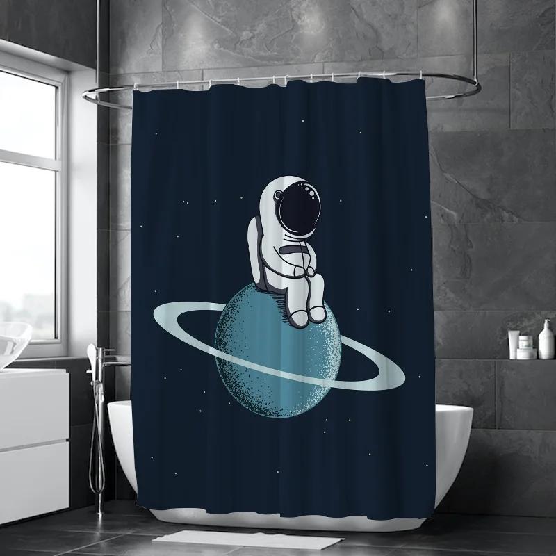 Opaque Curtains for the Home Astronaut Printing Bathroom Accessories Shower Shade Curtain Bath Bedrooms Waterproof Fabric Garden