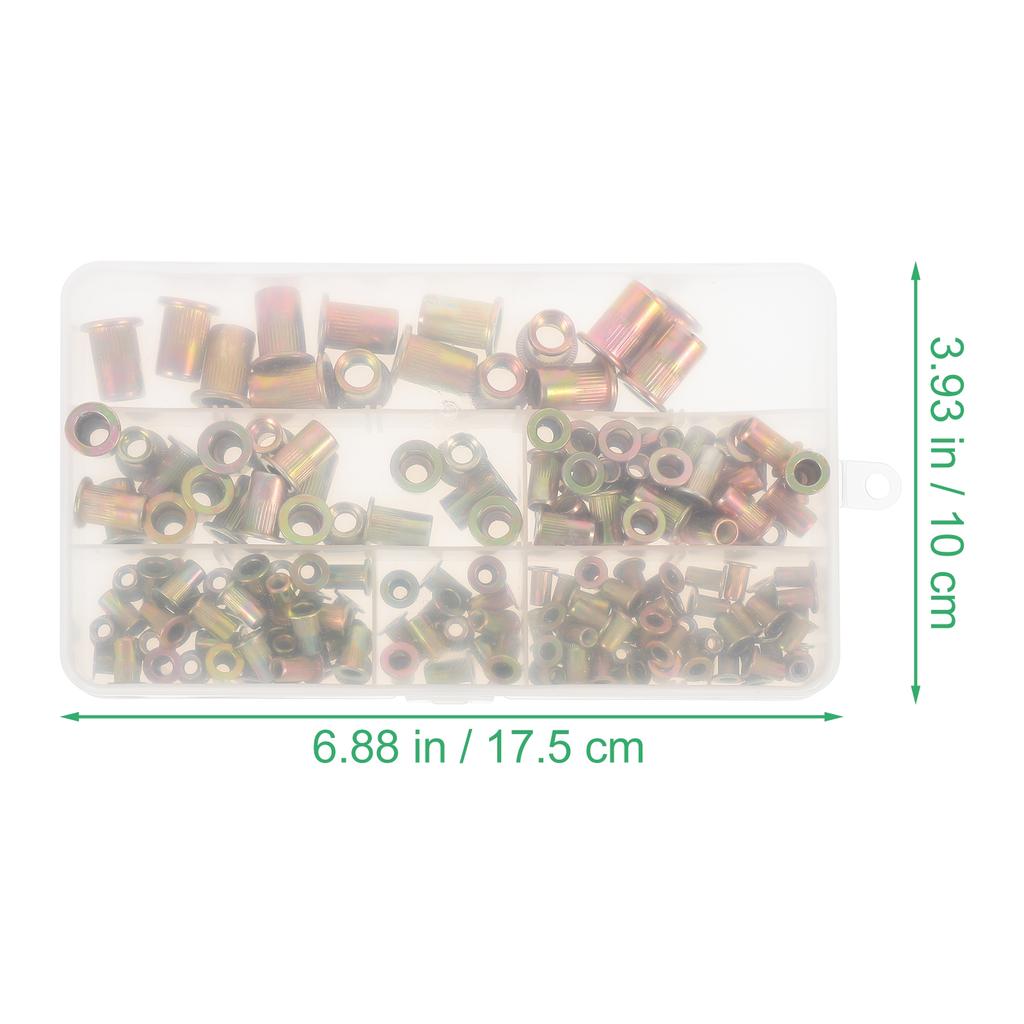 165 Stück Farbverzinkte Zinknietmuttern Zinkmuttern Gewinde Metrische Einsätze (golden) Einnietmuttern Flachkopf Gewinde