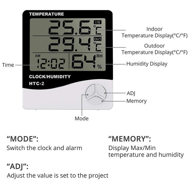 LCD Electronic Digital Temperature Humidity Meter Thermometer Hygrometer Indoor Outdoor Weather Station Clock HTC-1 HTC-2 HTC-1