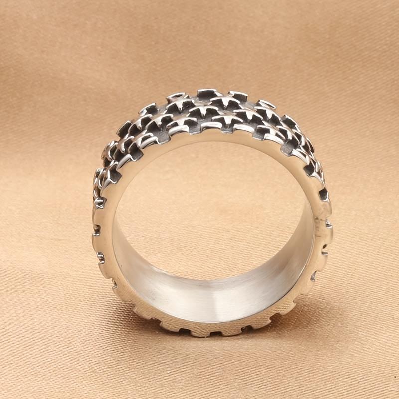 1pc Men's Titanium 316L Stainless Steel Five-Pointed Star Ring - Retro Punk Style 316L Stainless Steel Black Starry Sky Design, Durable Comfort Fit fo