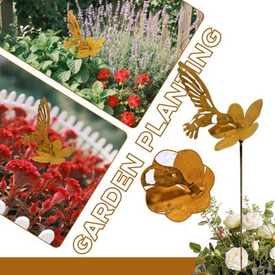 Metal Old With Flowers, With Garden Stake, Outdoor Garden Decorations, Steel Structure, Authentic Finish, Planter Decoration