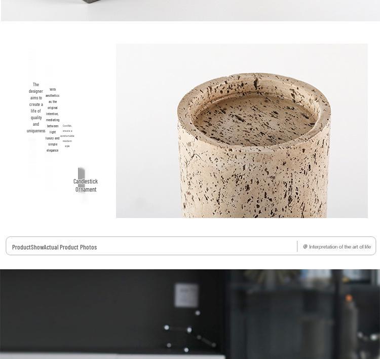 Wabi-Sabi Imitation Travertine Marble Candlestick for Tea Room & Desktop Decor