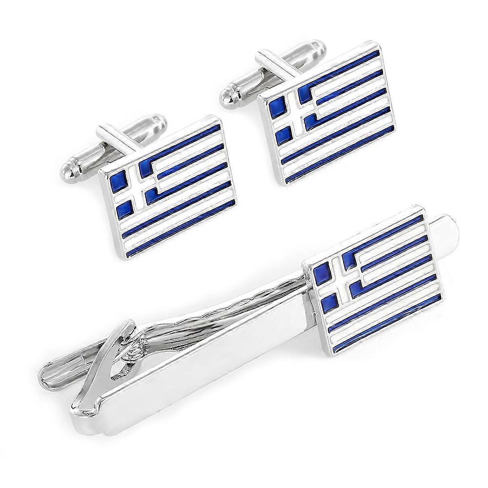 French-style cufflinks and studs, silver-blue striped business lapel clips, men's shirt accessories, alloy.