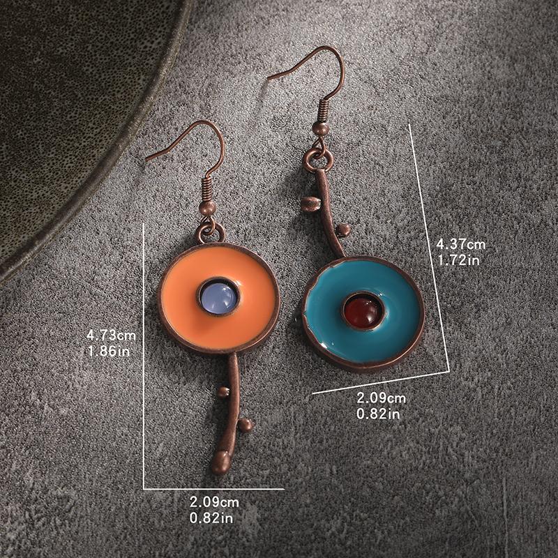 

New Asymmetric Bronze Metal Colored Pendant Earrings For Women Ethnic Green Stone Personalized Earring Jewelry Accessories