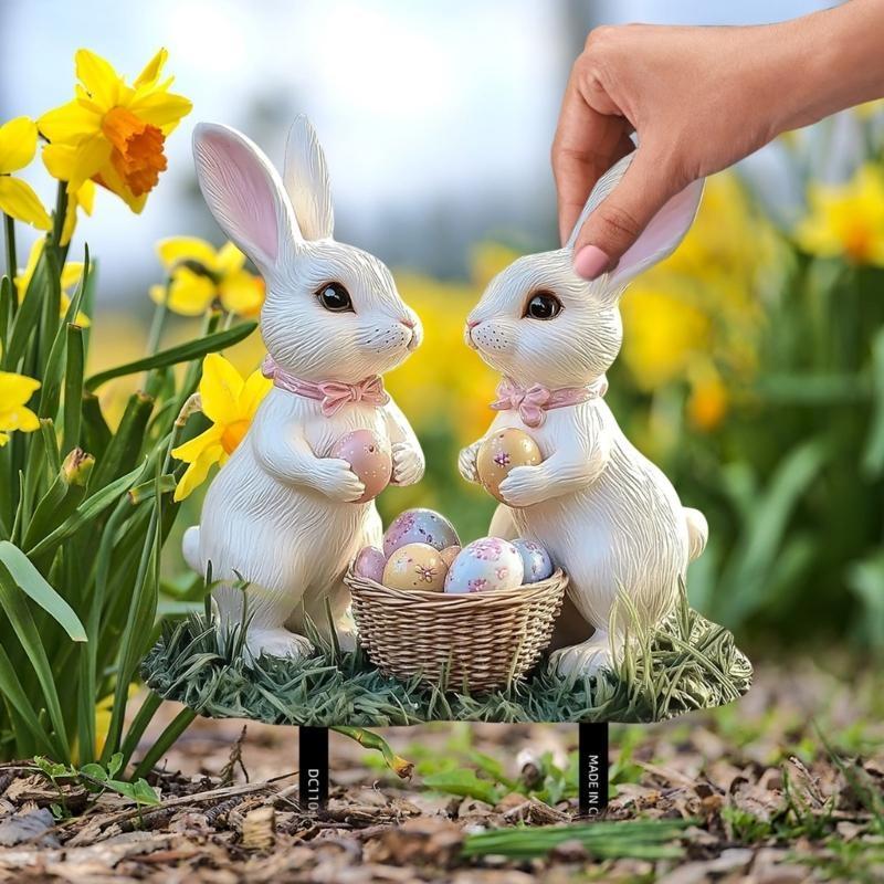 Easter Rabbit Garden Stake Acrylic Rabbit Sign Realistic Animal Figurine Suitable for Outdoor Decoration and Flower top sale