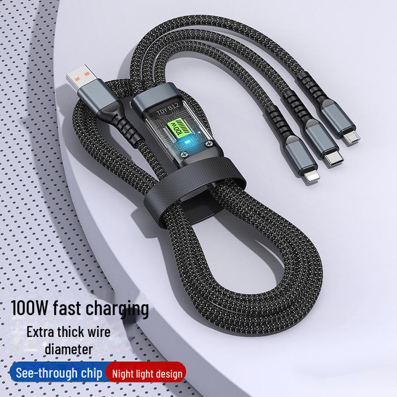 

Кабель для швидкої зарядки 3-в-1 потужністю 100 Вт для пристроїв Apple, Huawei та Android 1.2m armor shell data cable [bare wire]