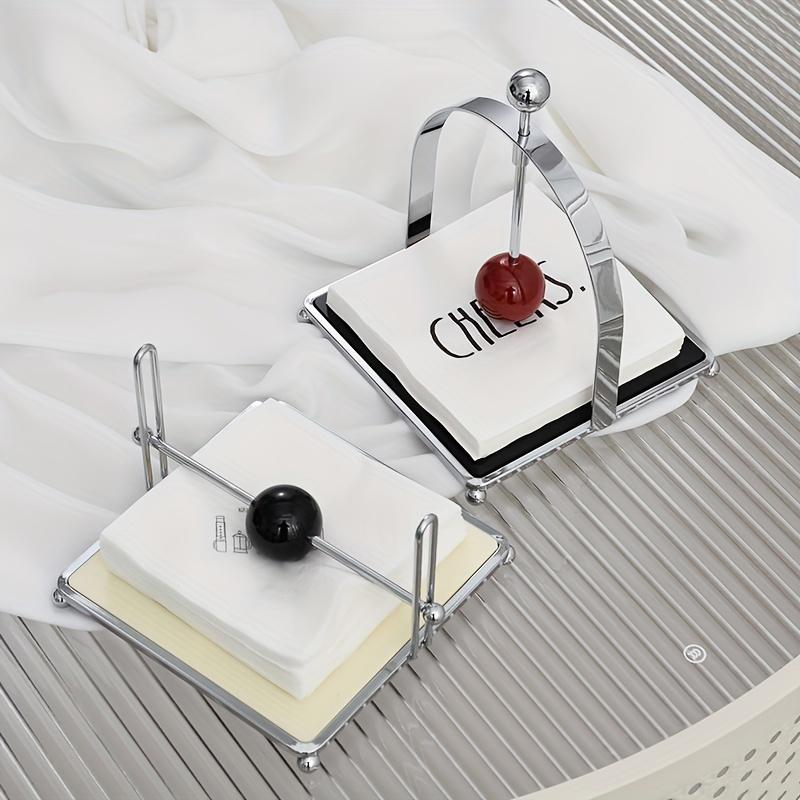 Vintage Luxury Square Tissue Holder with Ball Cream Style for Hotel Restaurant Tabletop Stand