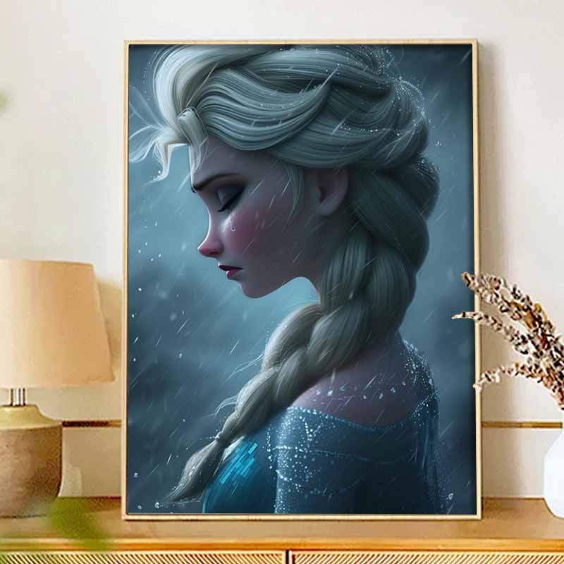 Disney Diamond Art Painting Kit – Elsa Crying In Rain Scene, Sparkling Craft, Home Wall Decor, Handmade Gift