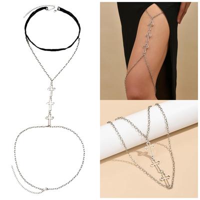 Hollow Out Geometric Sexy Cross Leg Chain Creative Long Body Chain Accessory