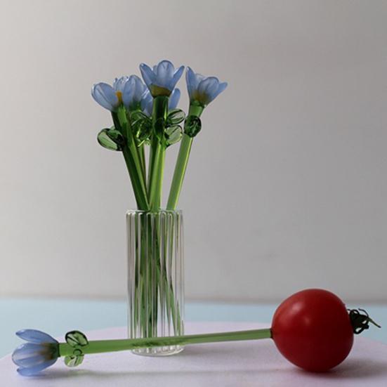 Mini-Fälschungskristall-Orchideenblütenfigur Handgeblasener kleiner Glasblumenstrauß mit Stiel für Frauen Mama Hochzeit Muttertag Büro Zuhause Tisch