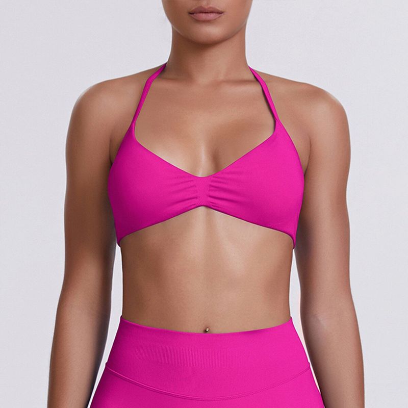 European and American Style Thin Strap Beauty Back Halter Sports Bra for Women, Pilates Yoga Tank Top, Seamless Fitness Underwear Camisole