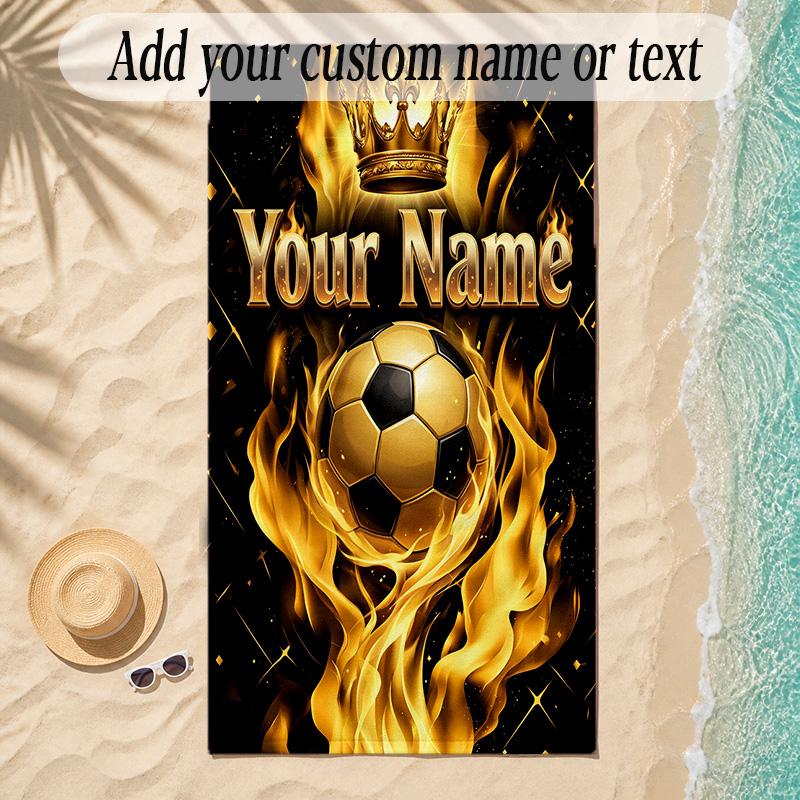 Soccer Theme Soft Beach Towel Personalized Custom Name Text Towel Portable for Beach Pool Travel