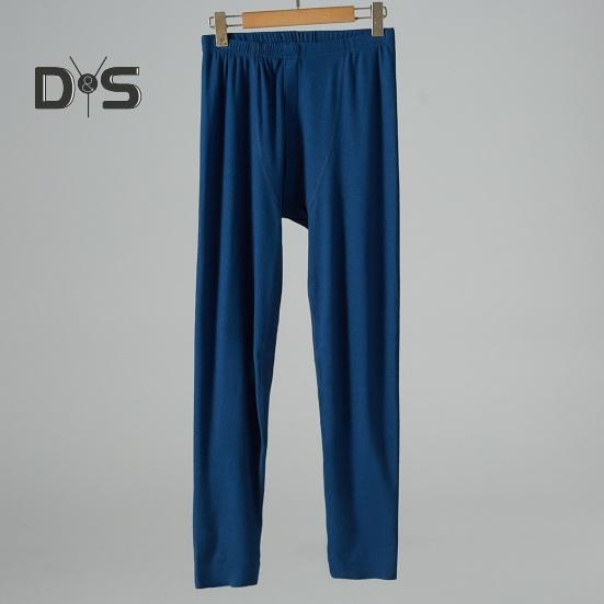 Men Pants Elastic Waist Double-Sided Brushed Thermal Insulation Long Johns Solid Color Mountaineering Vacation Travel Work School Bottoming Trousers