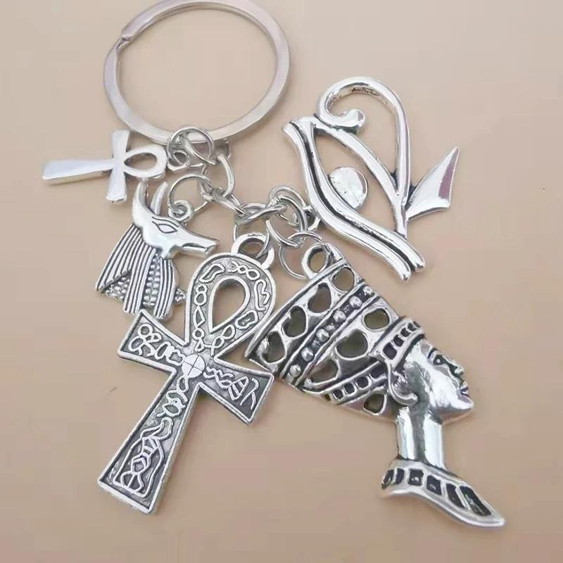

Vintage Egyptian Theme Keychain - Ankh, Eye of Horus & Pharaoh Charm for Car & Backpack, Great Gift for History Lovers