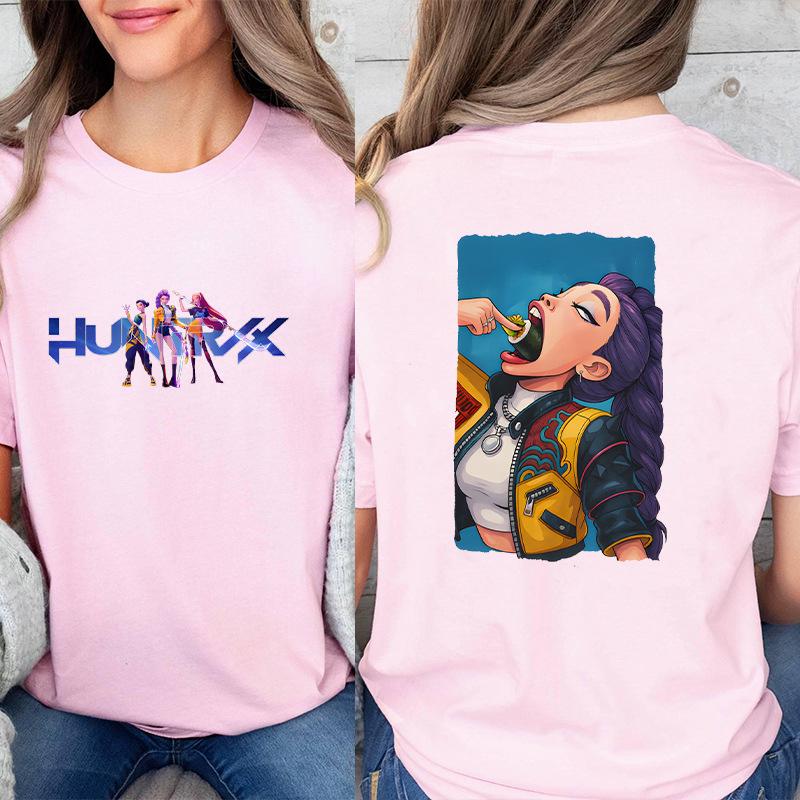 Fashion Korean Short Sleeved T-shirt for Women Clothes Short Sleeved Tees Kpop Demon Hunter HuntrX Oversized Top Y2K Clothing