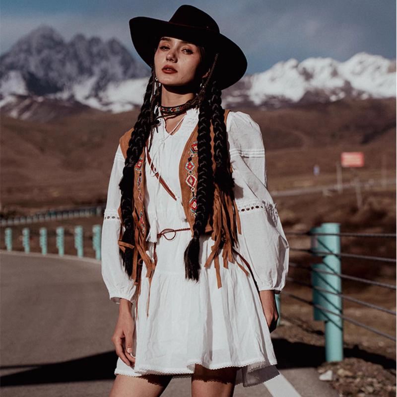 Bohemian Vintage Fringe Embroidered Vest Women Short Waistcoat Ethnic Style Travel Outfit