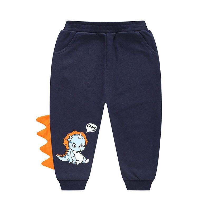 Children's Jogger Pants Spring and Autumn Boys' Pants 3D Dinosaur Cartoon Long Pants Boys' Pure Cotton Sweatpants Children's Clothing