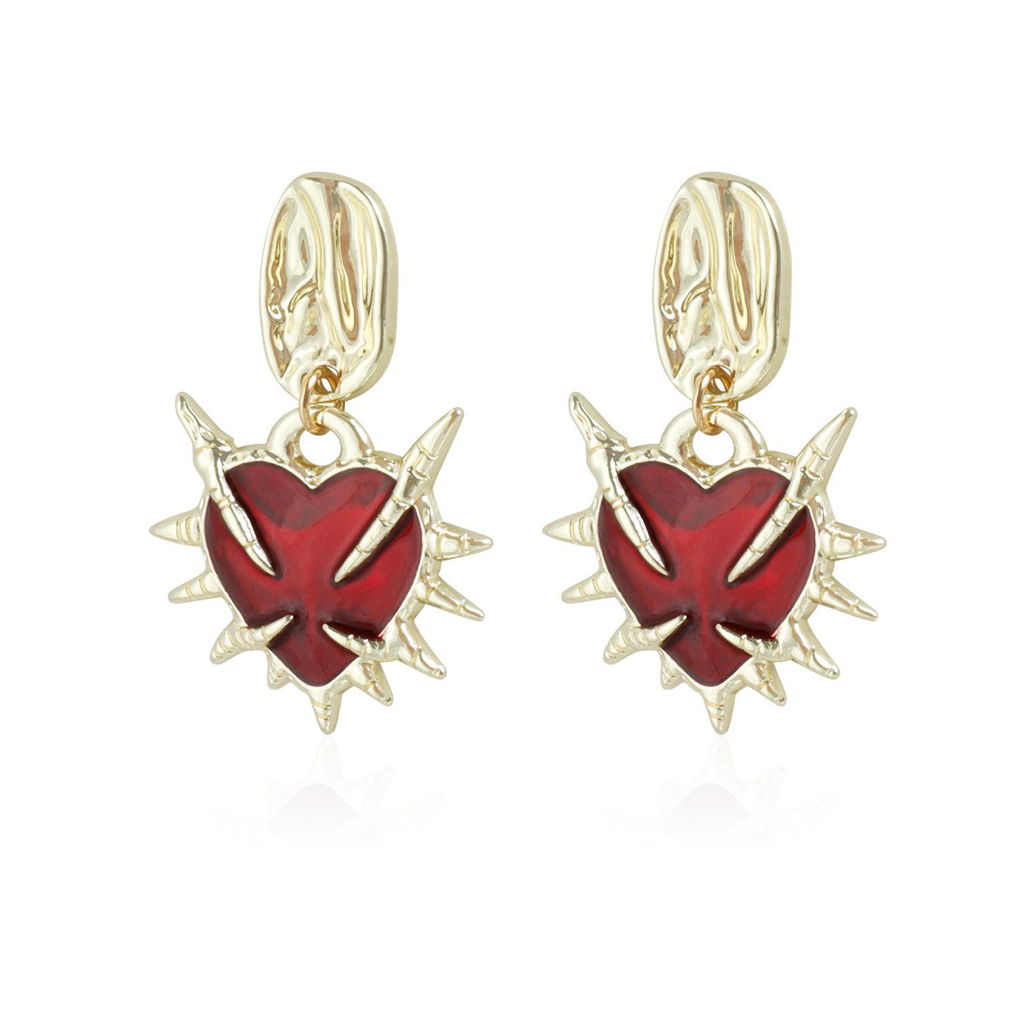 European and American jewelry high-end personality red drip glaze stud earrings gothic niche culture trend hip-hop earrings