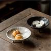 Piatto Rotondo in Gres Stoneware Retrò Vassoio per Frutta Piatto da Dessert Vassoio per Rinfreschi Piatto da Cena su Treppiede Alto Piatti in Ceramica Bianco e Nero