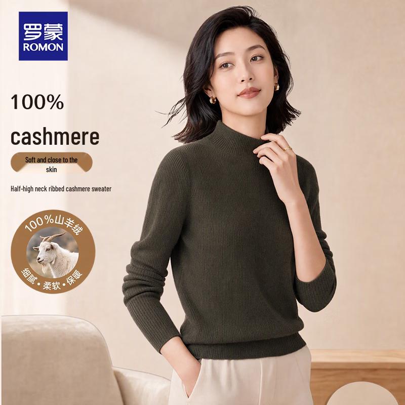 ROMON Women's 100% Cashmere Mock Neck Knit Sweater