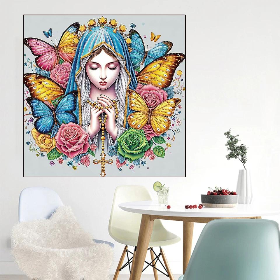 5DDIT Diamantmalerei Mosaik Jesus Jungfrau Maria Voll Quadratisch/Kreisförmig Stickerei Kreuzstich Religiöse Heimdekoration Geschenk