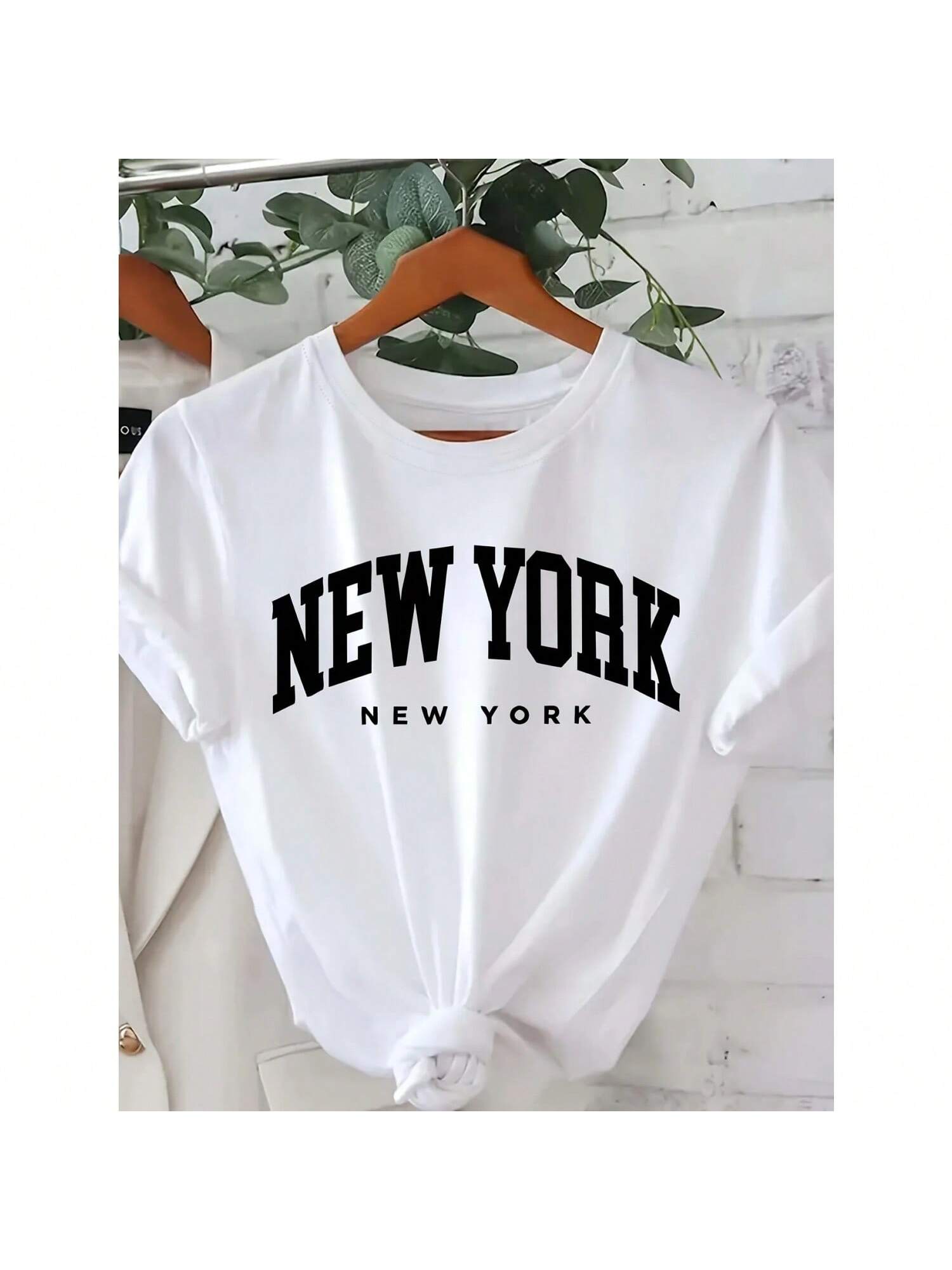 New York Letter Print Crew Neck T-Shirt Casual Short Sleeve Top For Spring & Summer Wounisex s Clothing S разноцветный