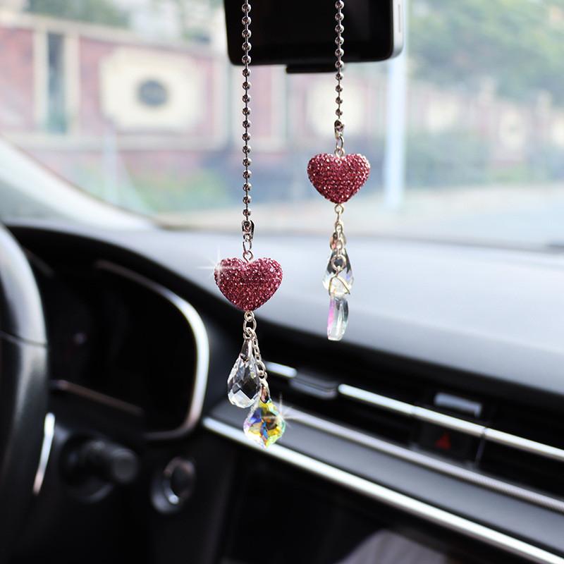 Car Rearview Mirror Pendant Decorative Crystal Hanging Ornament Simple Style Diamond Material