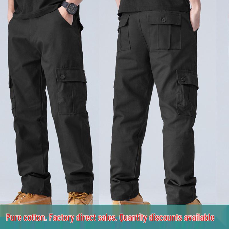 Men's Straight-Leg Pure Cotton Multi-Pocket Work Pants