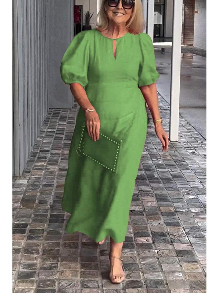 2026 Spring/Summer Women's Solid Color Loose Puff Sleeve Dress
