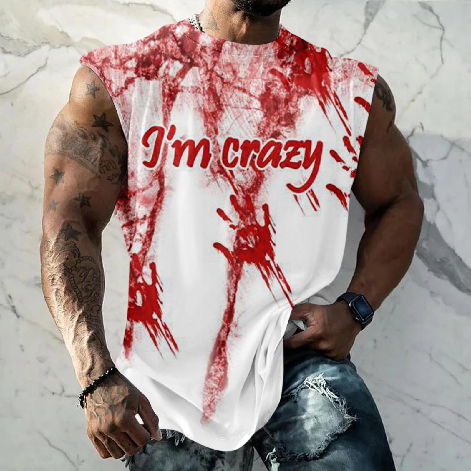 

Men s Halloween Horror Texture Print Casual Sports Loose Sleeveless Vest XXXL