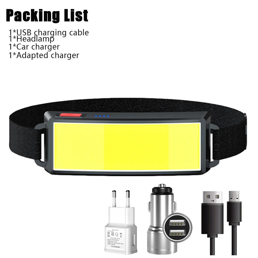 Strong Light Headlamp Portable Mini COB LED Headlight Built-in Battery Flashlight USB Rechargeable Head Lamp Hiking Torch