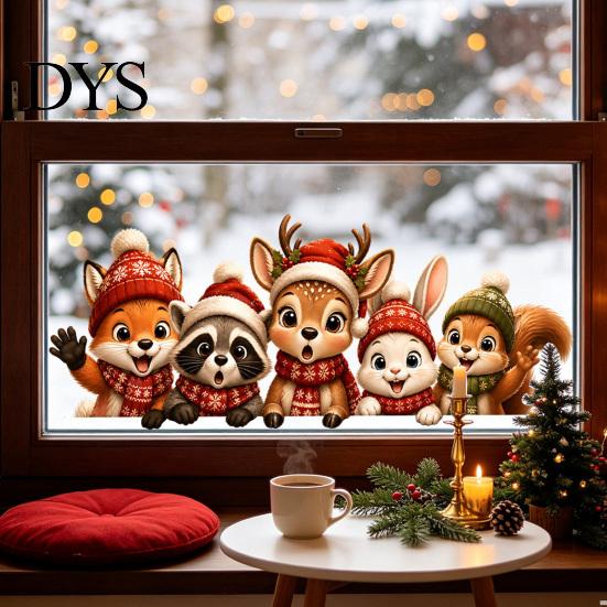 Waterproof Glass Decals Christmas Window Stickers, Static Cling Santa Claus Snowman Reindeer Decals, Easy Apply Stickers Holiday Clings for
