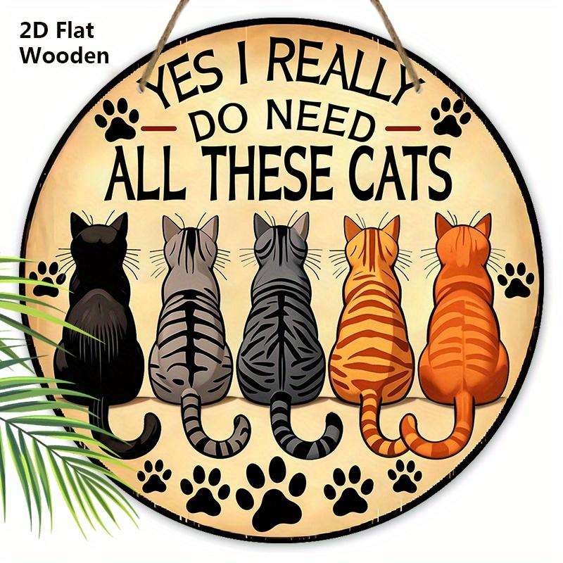 2D Flat Rustic Wooden Sign with Cat Theme, Charming Pet Decorative Plaque with Adorable Cat Pattern Design, Ideal for Front Door Decor