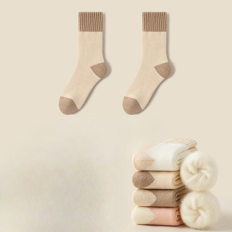 Fleece and Thickened Warm Cashmere Socks, Autumn and Winter Sleeping Fleece Mid-calf Socks, Solid Color Casual Home Floor Socks