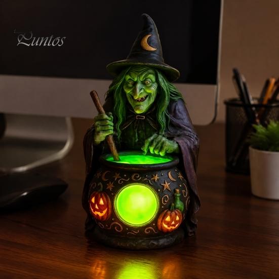 Schlafzimmer Schreibtisch Dekorationen Halloween Hexe Kessel Lampe, Harz Statue Ornament, Gruselige Dekorative Kreative Haus Garten Dekor Licht für Schreibtisch