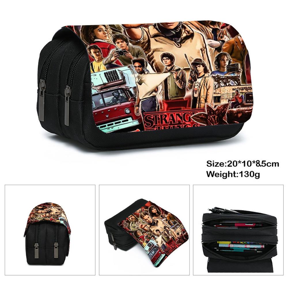 Stranger Things 5 Pencil Case, Large Capacity Multi-Layer Storage, Wear-Resistant Oxford Cloth Student Stationery Bag