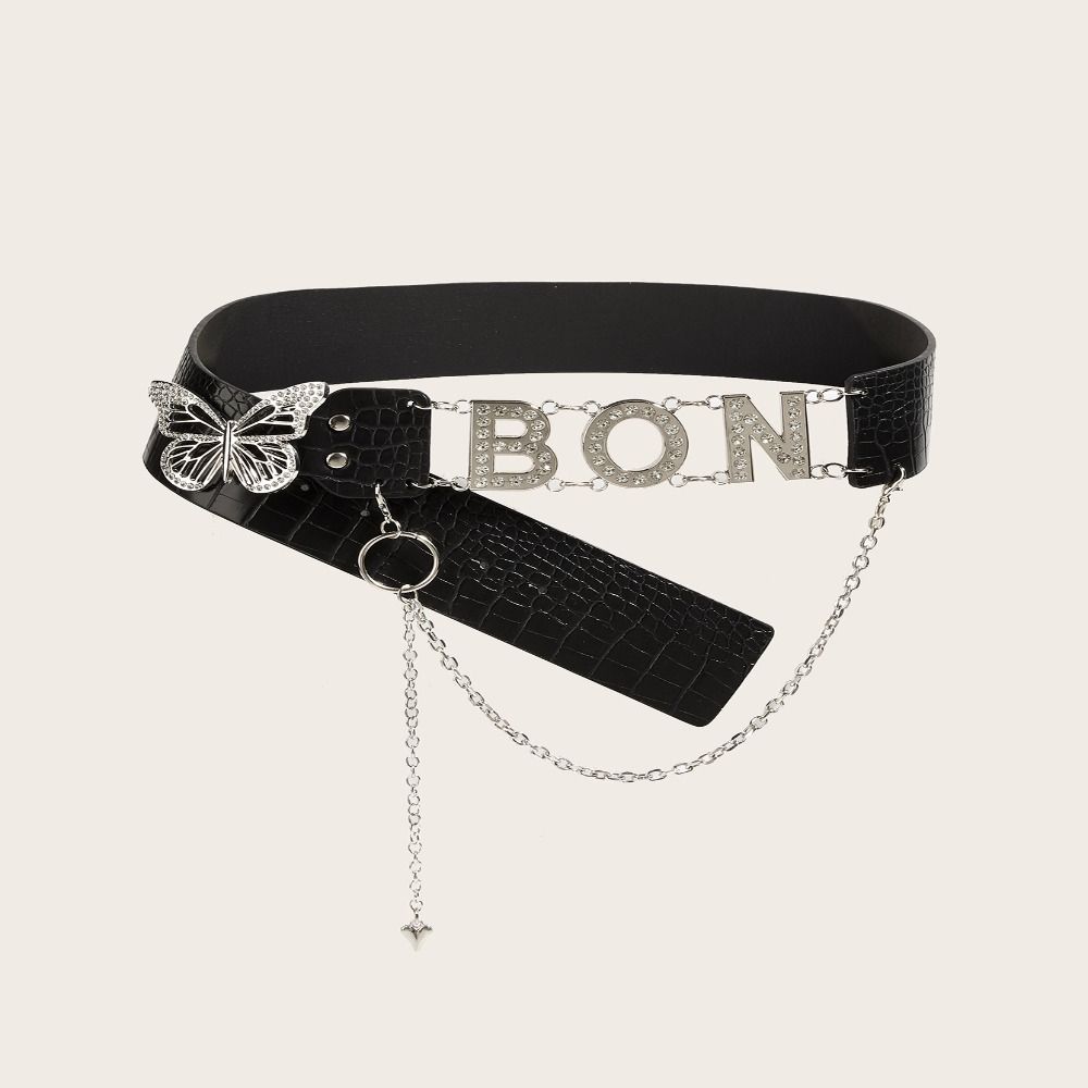 Y2K Rhinestone Belts PU Leather Waistband All-match Butterfly Waist Chain  Decorative Jeans