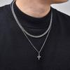 Hip-hop 2pcs Star Necklace for Men Boys,Trendy Stainless Steel Silver Color Four-point Star Stacked Chokers Gift
