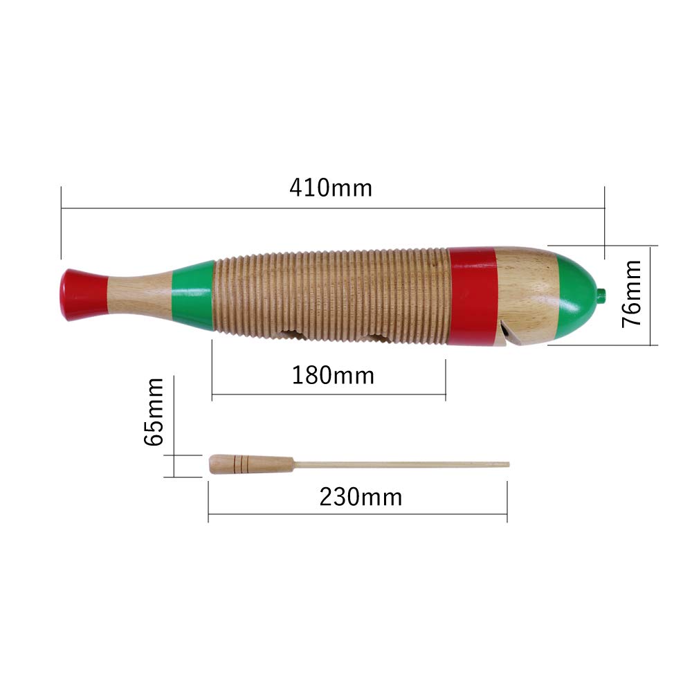 HOSCO Percussion Fish Guiro, 40cm, with Drumsticks, HP-FG40S