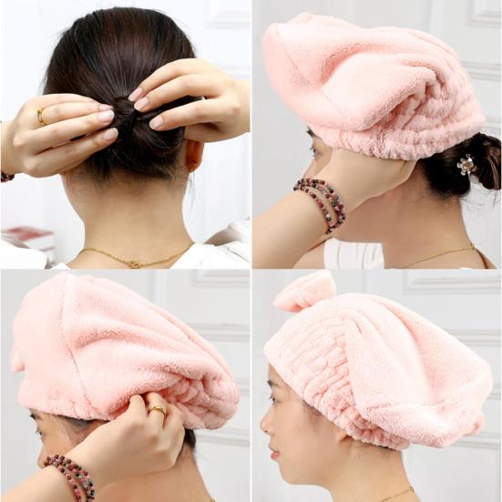 Coral Velvet Quick Dry Hair Hat Bath Cap Shower Head Super Absorbent Wrap Towel