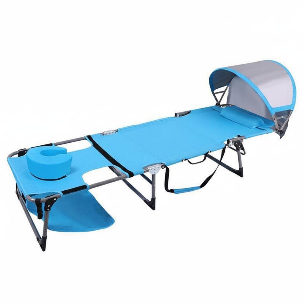 Folding Beach Lounger with Canopy Foldable Face Down Tanning Cot Ergonomic